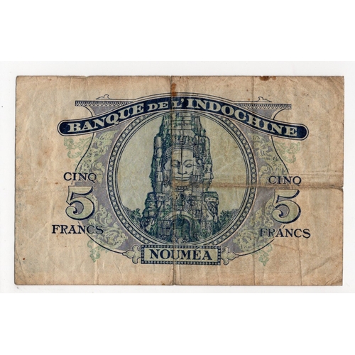 755 - New Caledonia 5 Francs, Banque de l'Indochine issued 1944, serial N615521 (BNB B321a, Pick48) a few ... 