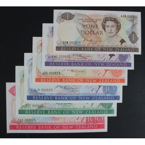 757 - New Zealand (6) 100 Dollars, 20 Dollars, 10 Dollars, 5 Dollars, 2 Dollars and 1 Dollar issued 1985 -... 