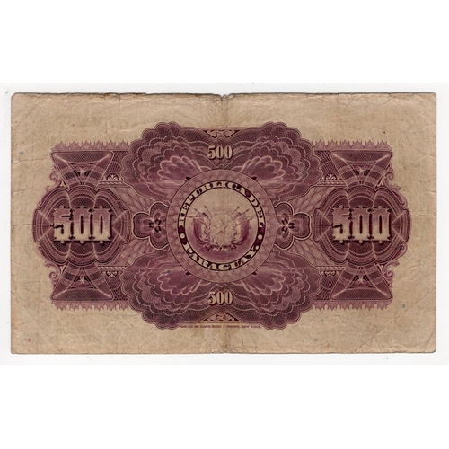 771 - Paraguay 500 Pesos dated Law no.463 1920 and Law no.550 1923, serial A128507 (Pick154a) edge nicks a... 