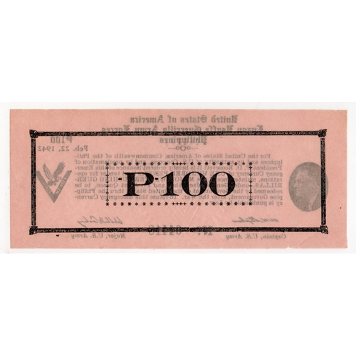 772 - Philippines 100 Pesos dated 22nd February 1942, Luzon USAFFE Guerrilla Army Forces, serial No. 04418... 