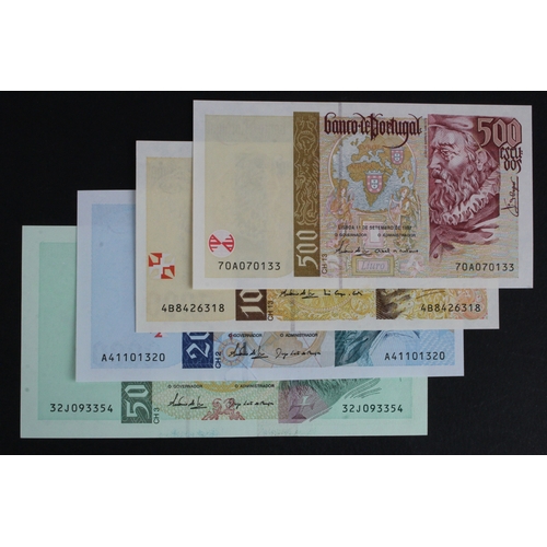 787 - Portugal (4), 5000 Escudos dated 1998, 2000 Escudos dated 1996, 1000 Escudos dated 1998 and 500 Escu... 