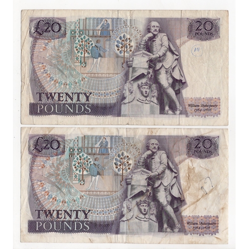 79 - Fforde 20 Pounds (B318) issued 1970 (2), William Shakespeare on reverse, serial A02 845325 & A03 654... 