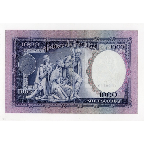 795 - Portugal 1000 Escudos dated 30th May 1961, nice BINARY serial number, serial 1F 00110 (Pick166) VF+