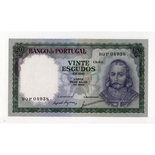 801 - Portugal 20 Escudos dated 26th July 1960, Chapa 6, serial BQP 04938 (Pick163a) Uncirculated