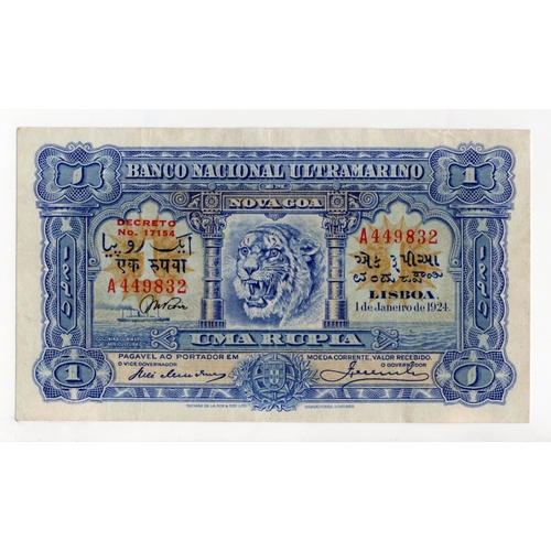 809 - Portuguese India 1 Rupia dated 1st January 1924 (1929), serial A449832 (BNB B311b, Pick23A) pressed ... 