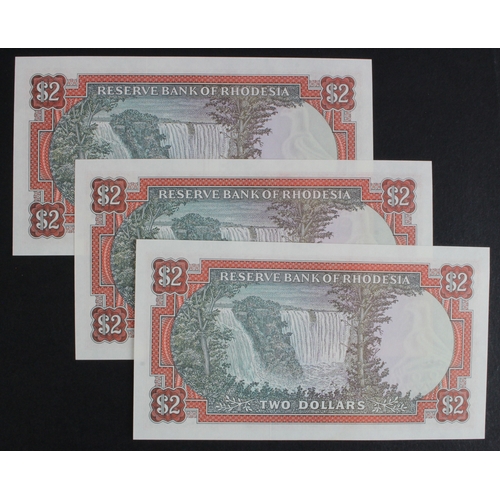 820 - Rhodesia 2 Dollar (3) dated 10th April 1979, a consecutively numbered run 'X/1' prefix REPLACEMENT n... 