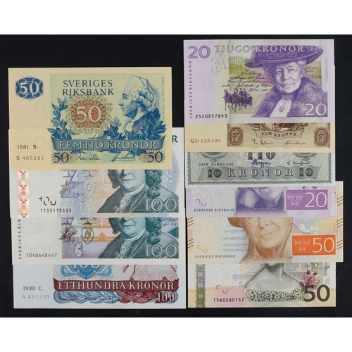 850 - Sweden (10), a high grade group comprising 100 Kronor (3) issued 1980, 1997 & 2001, 50 Kronor (3) is... 