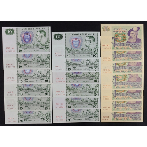 851 - Sweden (19), 10 Kronor (12) dated 1963, 1966, 1968, 1972, 1975 (2) including one replacement * note,... 