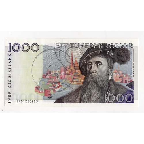 854 - Sweden 1000 Kronor dated 1992, serial 2401220293 (BNB B149d, Pick60a) Uncirculated