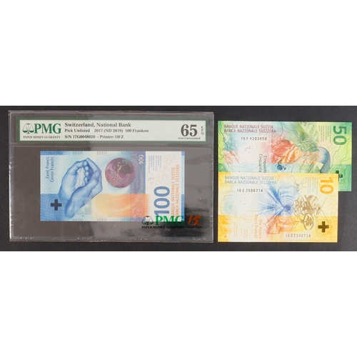 860 - Switzerland (3), 100 Franken (Francs) dated 2017, serial 17G 0048020 (TBB B358a, PickNL) in PMG hold... 