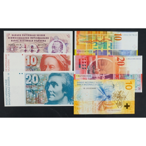 862 - Switzerland (6), 20 Franken (2) dated 2014 and 1990, 10 Franken (4) dated 2016, 2013, 1986 and 1977,... 