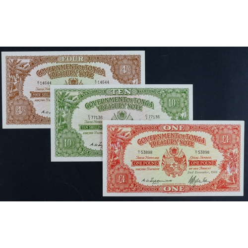 867 - Tonga (3), 1 Pound dated 2nd December 1966, serial D/1 53898 (BNB B111t, Pick11e), 10 Shillings date... 