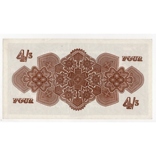 869 - Tonga 4 Shillings dated 3rd November 1966, serial E/1 14170 (BNB B109x, Pick9e) light dents in paper... 