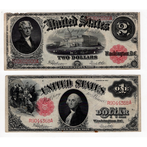 877 - United States of America (2), 2 Dollars dated series 1917, signed Speelman & White, Thomas Jefferson... 