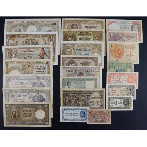 884 - Yugoslavia (23), including 1/2 Dinara 1919, 10 Dinara 1926, 100 Dinara 1953, 1000 Dinara 1931, 1000 ... 