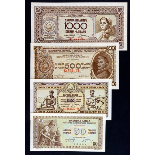 885 - Yugoslavia (4), 1000 Dinara, 500 Dinara, 100 Dinara and 50 Dinara dated 1st May 1946 (BNB B301 - B30... 