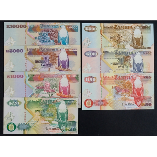 887 - Zambia (7), 10000 Kwacha, 5000 Kwacha, 1000 Kwacha, 500 Kwacha, 100 Kwacha, 50 Kwacha, 20 Kwacha dat... 