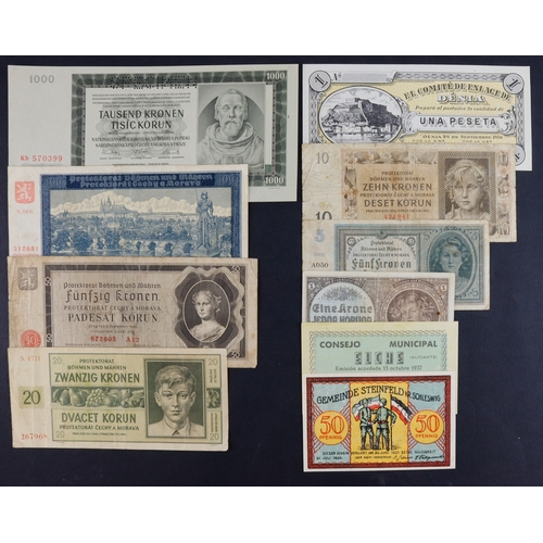 888 - World (10), Bohemia & Moravia 1000 Korun dated 1942, II Auflage (2nd issue) perforated SPECIMEN, ser... 