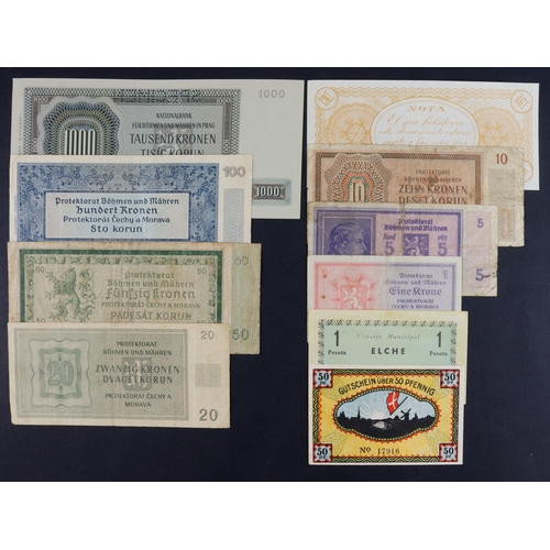 888 - World (10), Bohemia & Moravia 1000 Korun dated 1942, II Auflage (2nd issue) perforated SPECIMEN, ser... 