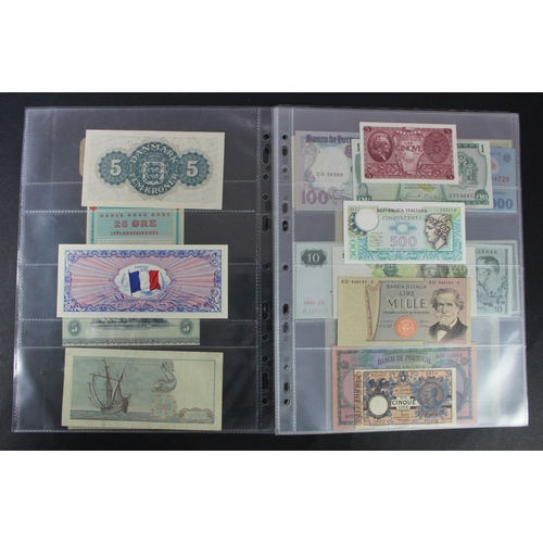 911 - World, Europe (27), collection in album pages, including Switzerland 50 Franken 1941, Denmark 5 Kron... 