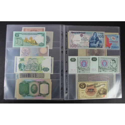 911 - World, Europe (27), collection in album pages, including Switzerland 50 Franken 1941, Denmark 5 Kron... 