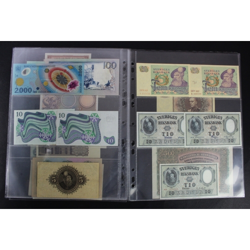 911 - World, Europe (27), collection in album pages, including Switzerland 50 Franken 1941, Denmark 5 Kron... 