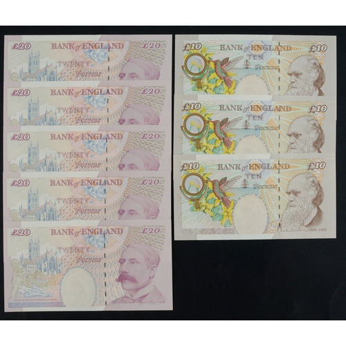 93 - Lowther (8), 20 Pounds issued 1999 (5) a consecutively numbered run serial DD66 201954 - DD66 201958... 