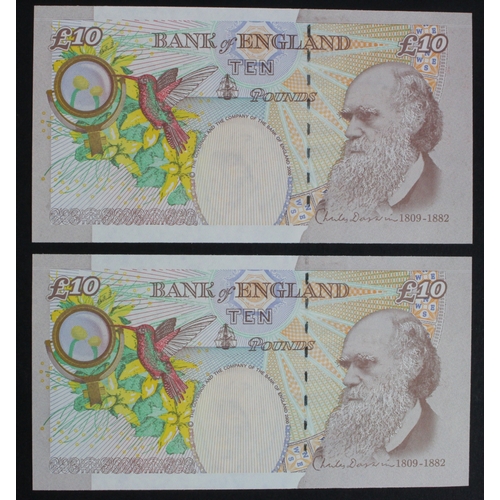 95 - Lowther 10 Pounds (B388) issued 2000 (2), a consecutively numbered pair FIRST RUN 'AA01' prefix, ser... 