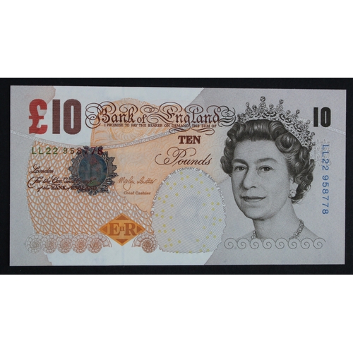 96 - Lowther 10 Pounds (B389) issued 2000, scarce REPLACEMENT note, serial LL22 958778 (B389, Pick389a) U... 