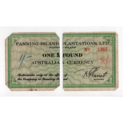 575 - Fanning Island Plantations Ltd. 1 Pound Emergency Issue, during WW2 there was a shortage of Australi... 