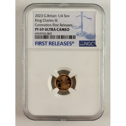 10 - Quarter Sovereign 2023 Proof slabbed NGC PF 69 ULTRA CAMEO Charles III FIRST RELEASES.