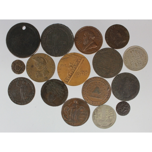 1003 - Tokens & Medallions, 17th-19thC (16), noted: Cheltenham, W. Bastin silver Shilling 1811, Gloucs #1, ... 