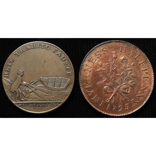 1014 - Tokens, 18thC (2) Scotland: Inverness Halfpenny 1795 D&H #3, GEF with lustre, and Perth Halfpenny un... 