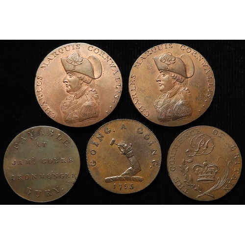 1019 - Tokens, 18thC (5) Bury St Edmunds: 2x Cornwallis, P. Deck's Pennies 1794, D&H Suffolk #4, GEF-AU wit... 