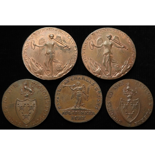 1019 - Tokens, 18thC (5) Bury St Edmunds: 2x Cornwallis, P. Deck's Pennies 1794, D&H Suffolk #4, GEF-AU wit... 