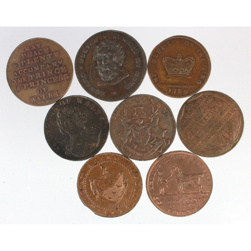 1021 - Tokens, 18thC (8) London / Middlesex Halfpennies: William Allen 1795 D&H #246a GEF with lustre; Kell... 