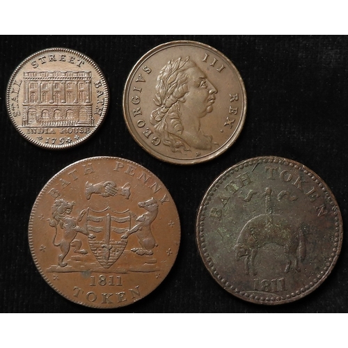 1026 - Tokens, 18thC Somerset copper (4): Bath, Whitchurch & Dore Penny 1811, #15, VF; ram type Penny 1811 ... 