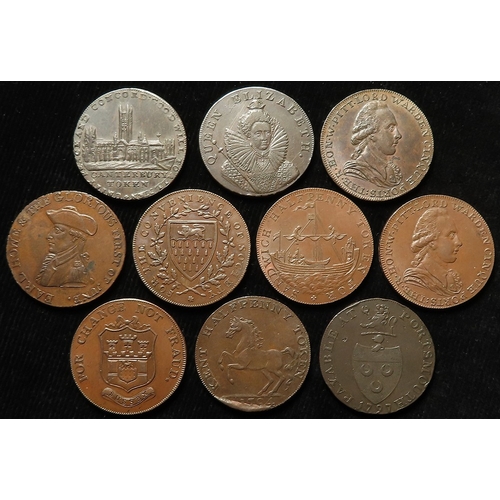 1027 - Tokens, 18thC Southern England copper Halfpennies (10): Hampshire: Emsworth '#21 GVF, Portsmouth #58... 