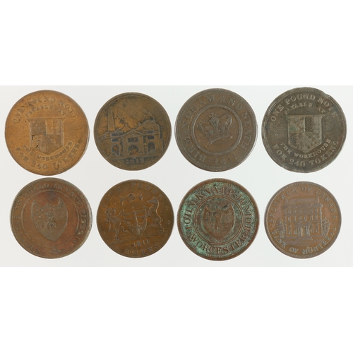 1032 - Tokens, 19thC copper Pennies (8): 7x GB and one Canada. Noted Birmingham Workhouse Penny 1813 VF lig... 