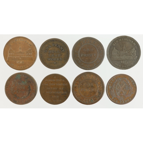 1032 - Tokens, 19thC copper Pennies (8): 7x GB and one Canada. Noted Birmingham Workhouse Penny 1813 VF lig... 