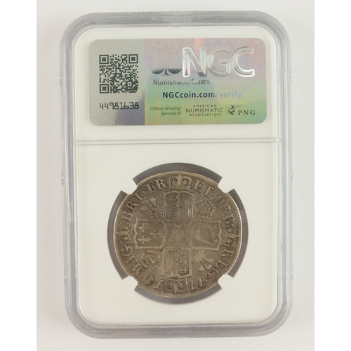 113 - Halfcrown 1714 D. Tertio, roses & plumes in angles, S.3607, slabbed NGC 'VF details, harshly cleaned... 