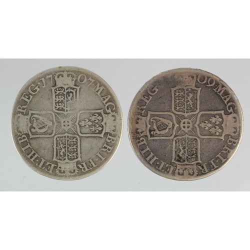 130 - Halfcrowns (2) Queen Anne: 1707E VG, and 1709 plain VG/F