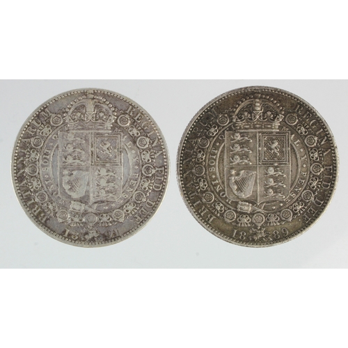 131 - Halfcrowns (2) QV Jubilee hd: 1889 GVF trace ex-mount, and 1891 F/GF