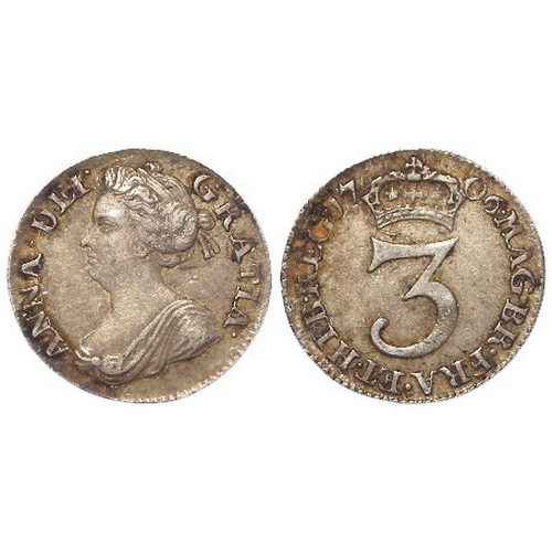 145 - Maundy Threepence 1706 GVF, patchy tone.