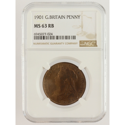 155 - Penny 1901 slabbed NGC MS 63 RB.