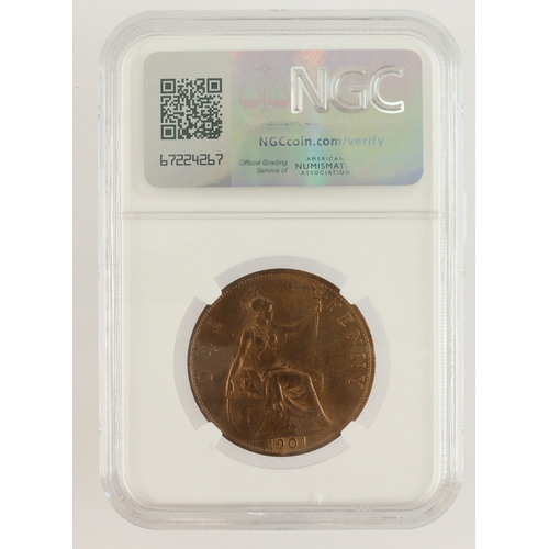 155 - Penny 1901 slabbed NGC MS 63 RB.