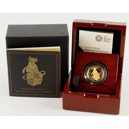 16 - Royal Mint: The Queen's Beasts: The Black Bull of Clarence 2018 UK Quarter-Ounce Gold Proof Coin, FD... 