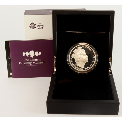 173 - Royal Mint: The Longest Reigning Monarch 2015 UK Five-Ounce Silver Proof Coin, nFDC cased with certs... 