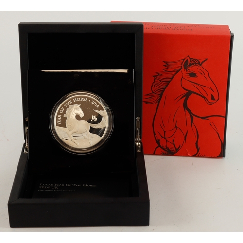 175 - Royal Mint: The Shengxiao Collection, Lunar Year of the Horse 2014 UK Five-Ounce Silver Proof Coin, ... 