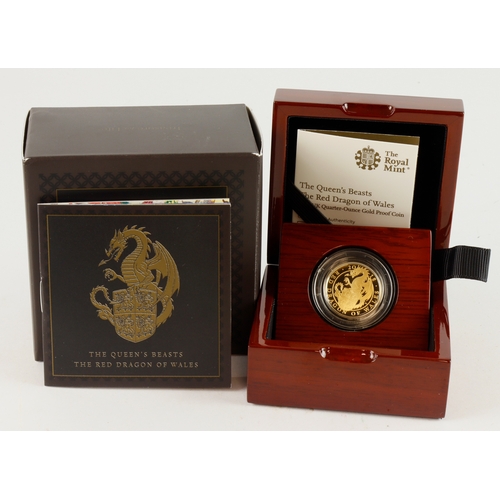 18 - Royal Mint: The Queen's Beasts: The Red Dragon of Wales 2018 UK Quarter-Ounce Gold Proof Coin, FDC c... 